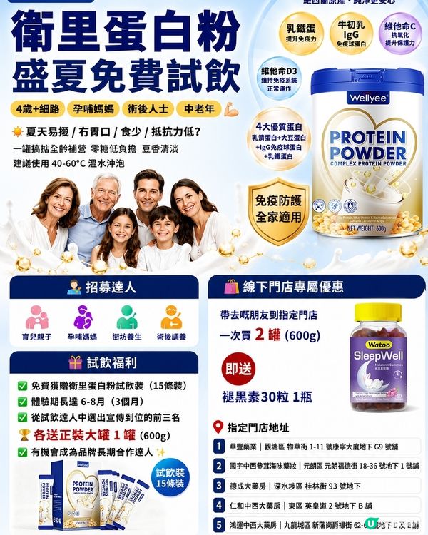 Wellyee 衛里現正招募試飲達人，免費送出蛋白粉試飲裝，