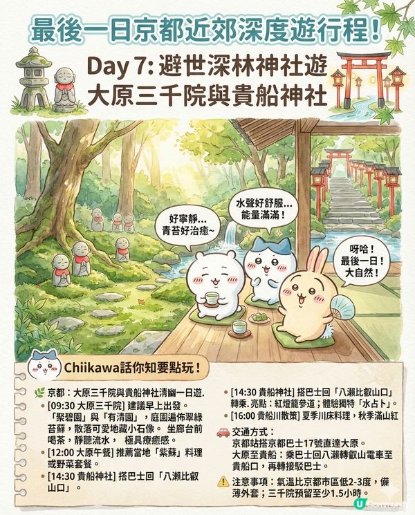 AI生成Chiikawa京都行程全攻略！i人的漫活療愈京都深度遊終極懶人包?!😏 Save低就可以直接出發京都！🌤️🎍🍃