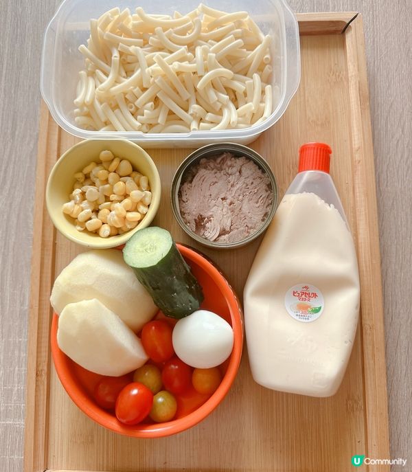 蒟蒻通粉蘋果，粟米蛋沙律