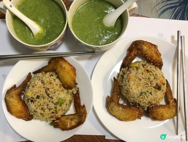 雞翼炒飯西蘭花餐湯