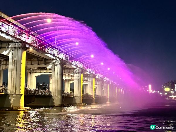 🇰🇷首爾盤浦大橋月光彩虹噴泉🌈週日夜晚真的超有氣氛！
