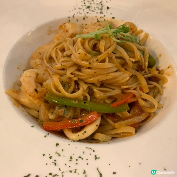 香草海鮮，雜菌意粉