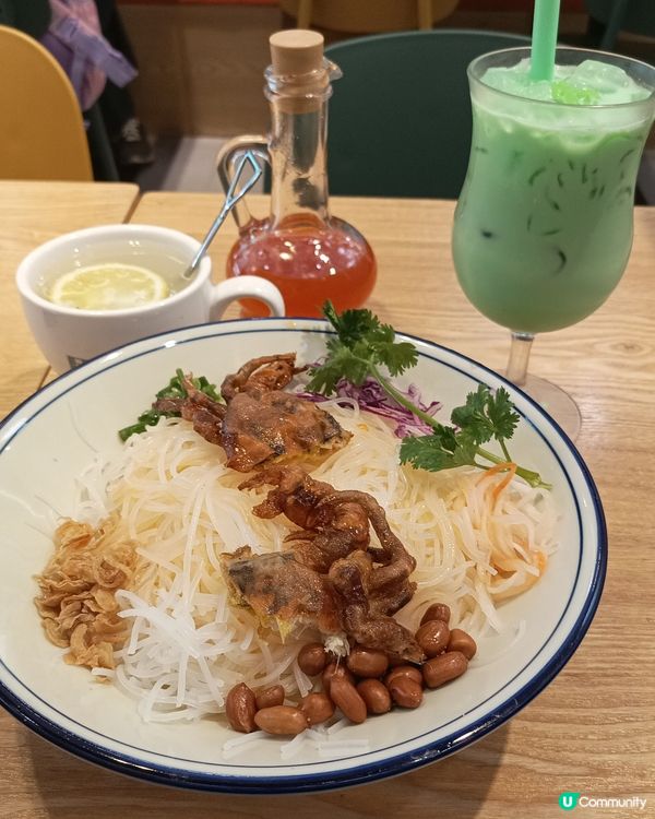 下午茶58元食軟殼蟹撈檬一杯熱意米水