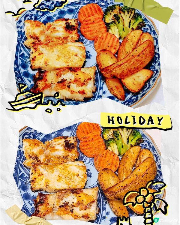 簡單的烹調，香草煎雪魚塊配薯菜，👍🏻