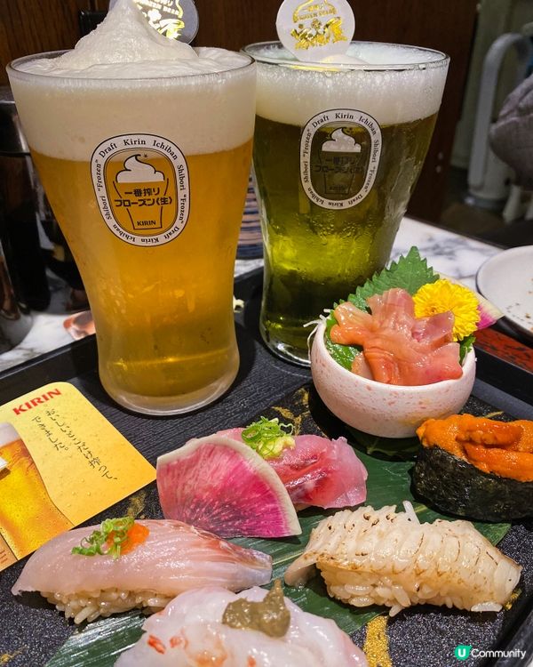 吃刺身壽司，飲冰啤，其實都幾夾😆，爽。