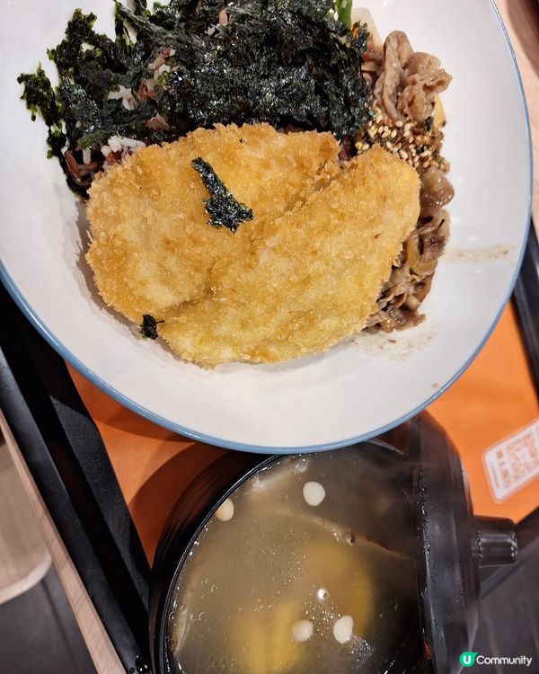 照燒牛肉拼炸魚柳飯餐