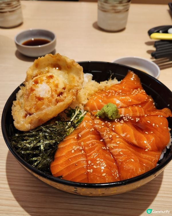 醬漬三文魚天婦羅雞蛋丼🤤😍