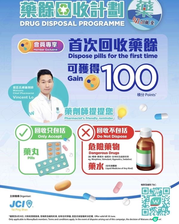 屈臣氏：全港藥餘回收計劃 / 首次回收藥餘 可獲易賞錢積分