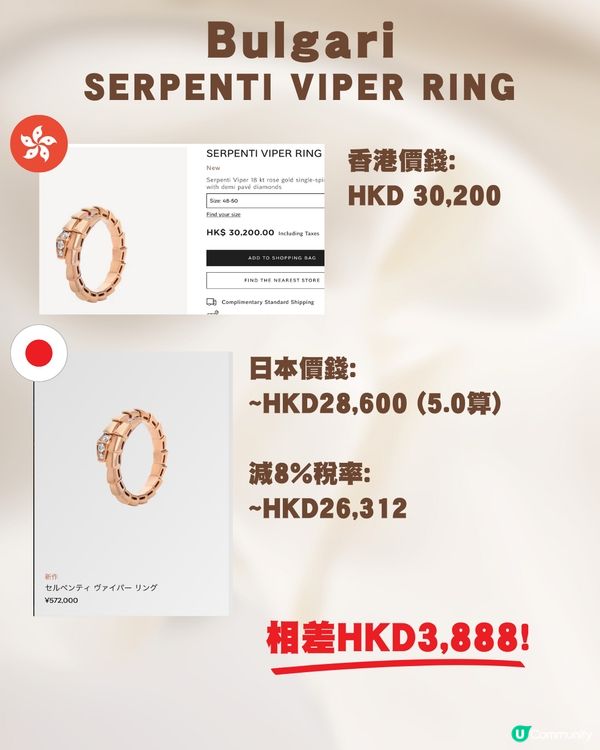 日圓低位🇯🇵即睇名牌經典首飾價錢😍💍最高差價逾$5000😳