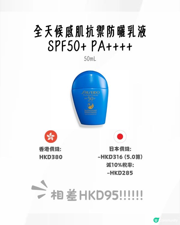 SHISEIDO十款人氣護膚品🔆香港日本差價比較‼️