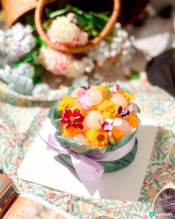 超打卡蝶豆花芒果龍眼福袋蛋糕😍