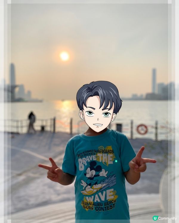 灣仔臨時海濱花園看日落；
