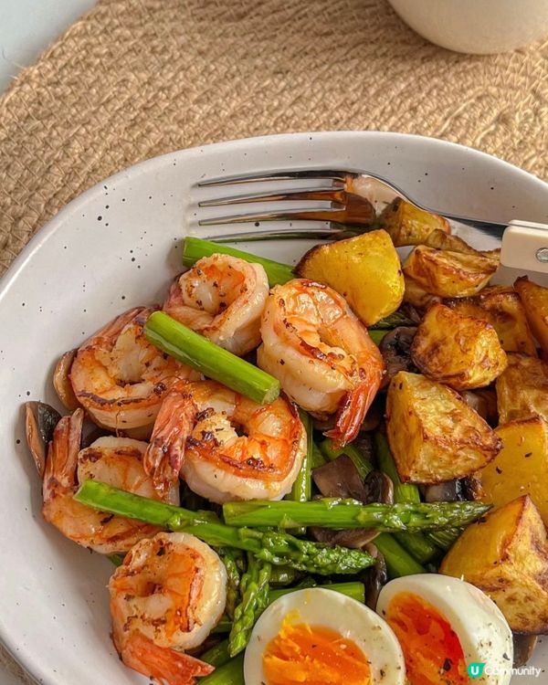 減脂餐💥蝦仁蘆筍雞蛋薯仔 salad