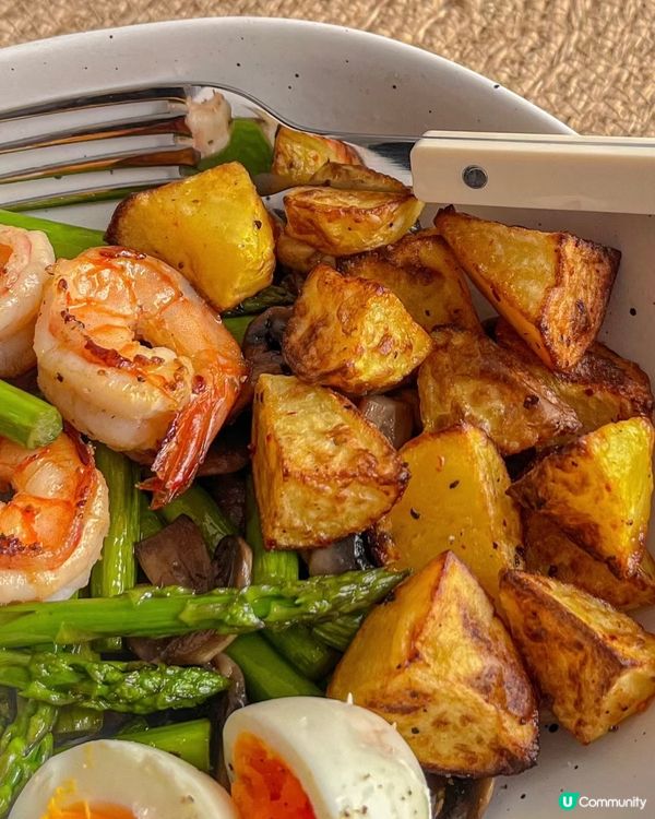 減脂餐💥蝦仁蘆筍雞蛋薯仔 salad