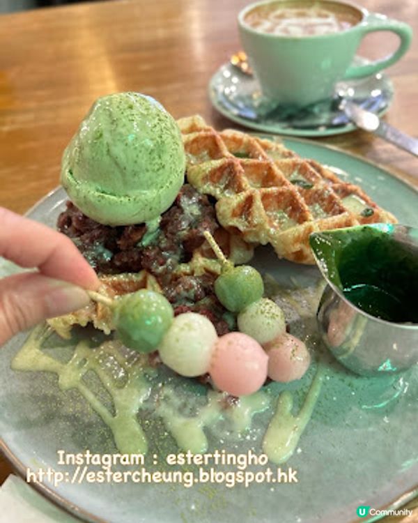 【西環 食記】西營盤咖啡店 ♥ 超滿足的。抹茶紅豆可頌窩夫配抹茶雪糕 + 可愛拉花咖啡 ♥ Coffee by Zion
