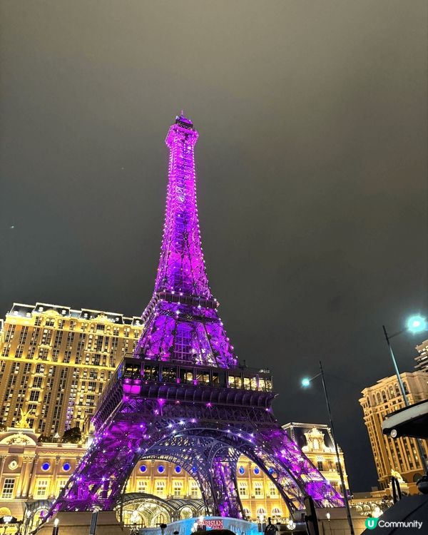 澳門巴黎鐵塔夜晚真係好靚 酒店窗外?景色 銀河鑽石大廳水舞秀...