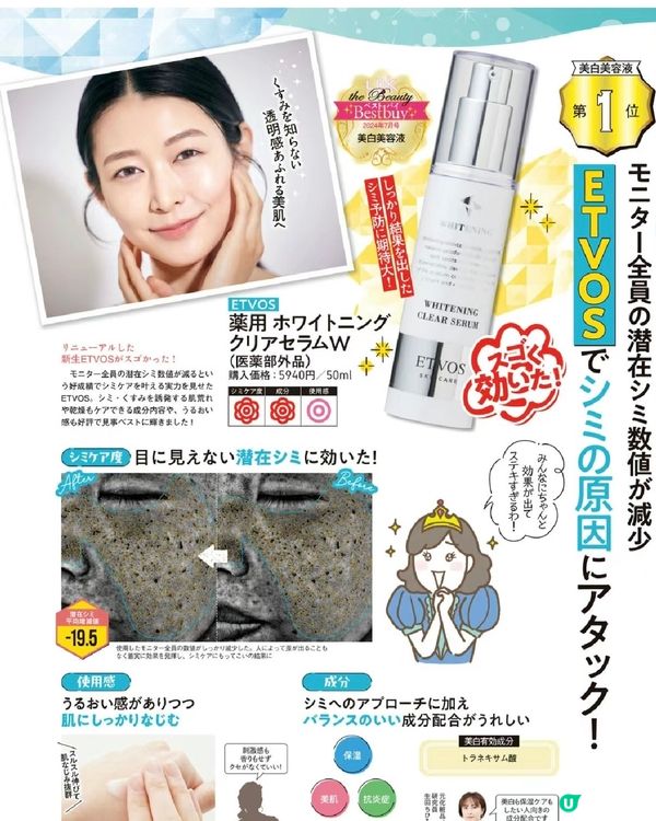 🇯🇵LDK2024榜單美白精華第一位Etvos效果測評