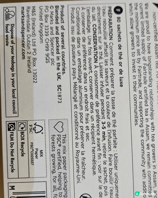 M&S Luxury Gold teabags