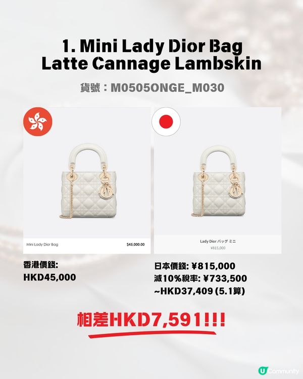日本買DIOR超抵😍回落5.1算💰即睇12款手袋港元日圓價格比較✨最高慳超過＄7500⁉️