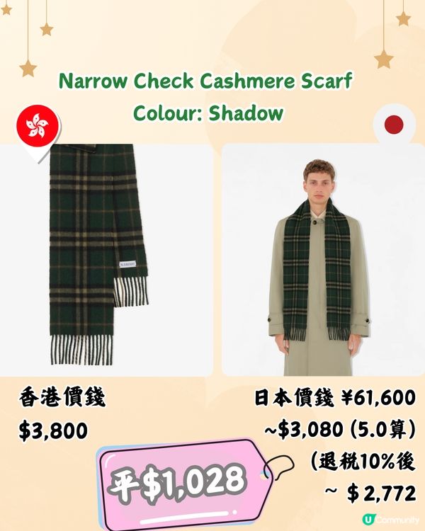 🇯🇵日本買BURBERRY頸巾平超過2千‼️11款港日價錢對比🆚