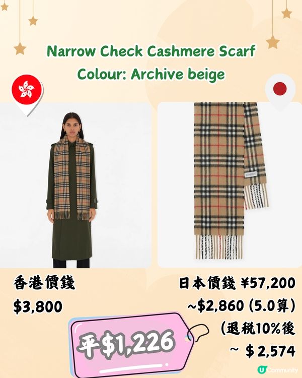 🇯🇵日本買BURBERRY頸巾平超過2千‼️11款港日價錢對比🆚