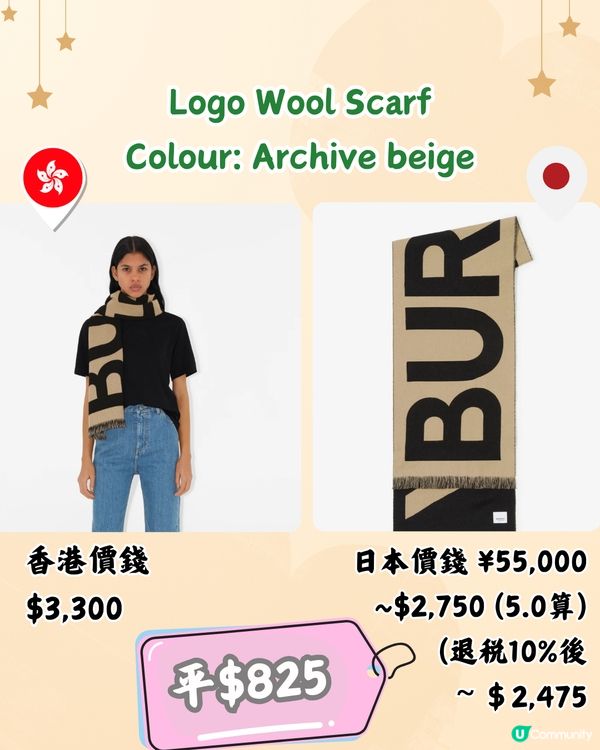 🇯🇵日本買BURBERRY頸巾平超過2千‼️11款港日價錢對比🆚