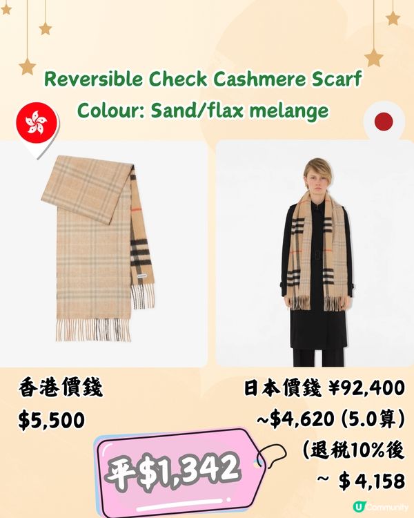 🇯🇵日本買BURBERRY頸巾平超過2千‼️11款港日價錢對比🆚