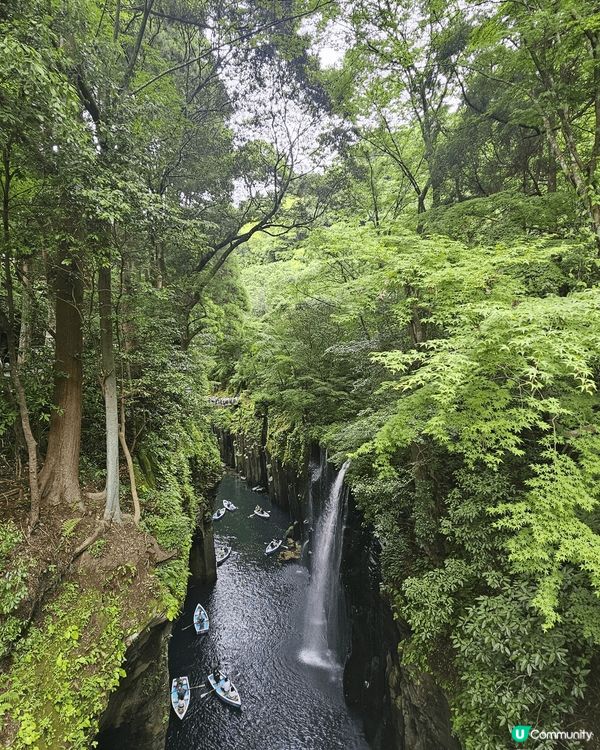 高千穗峽有著很夢幻的自然景觀，可乘搭小船從近隔離欣賞瀑布傾瀉...