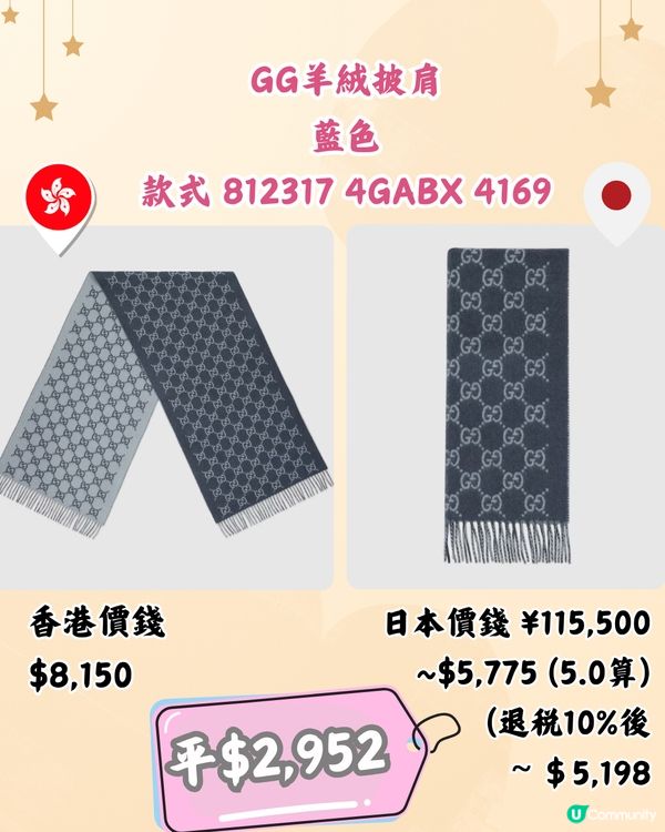日本買GUCCI頸巾平超過3千‼️即睇10款港日價錢對比