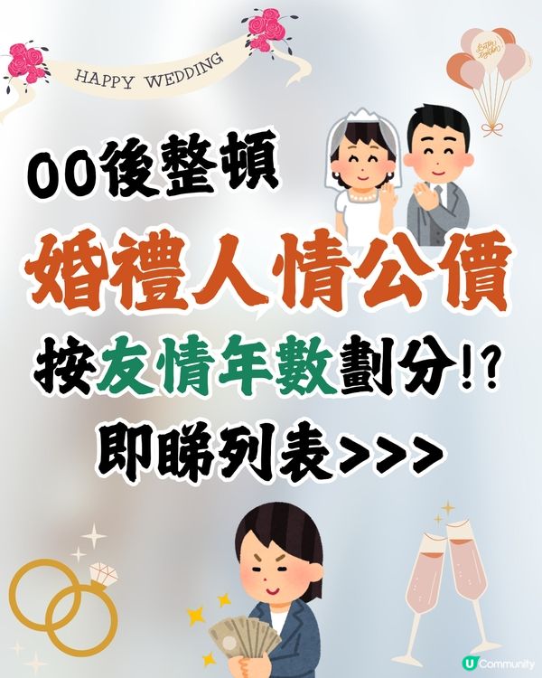 00後整頓婚禮人情公價⁉️👰🏻‍♀️🤵🏻‍♂️按｢友情年數｣劃分😯附詳細列表🔍網民咁回應… 