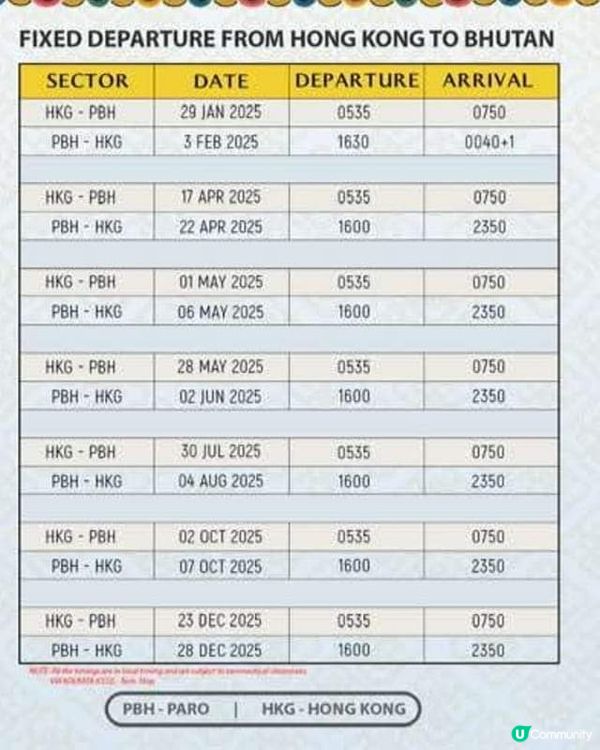 由2025年1月27日開始,不丹航空會有16班往來不丹與香港