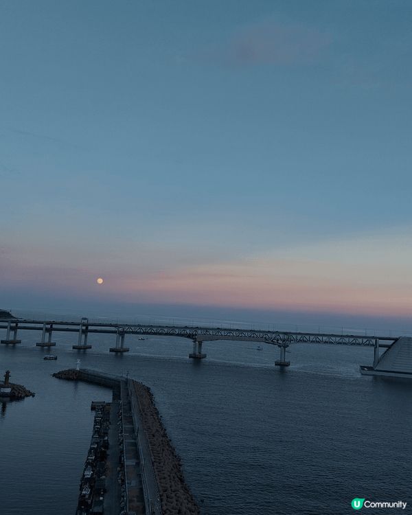 中秋節的韓國廣安里大橋日落, 真的是很美