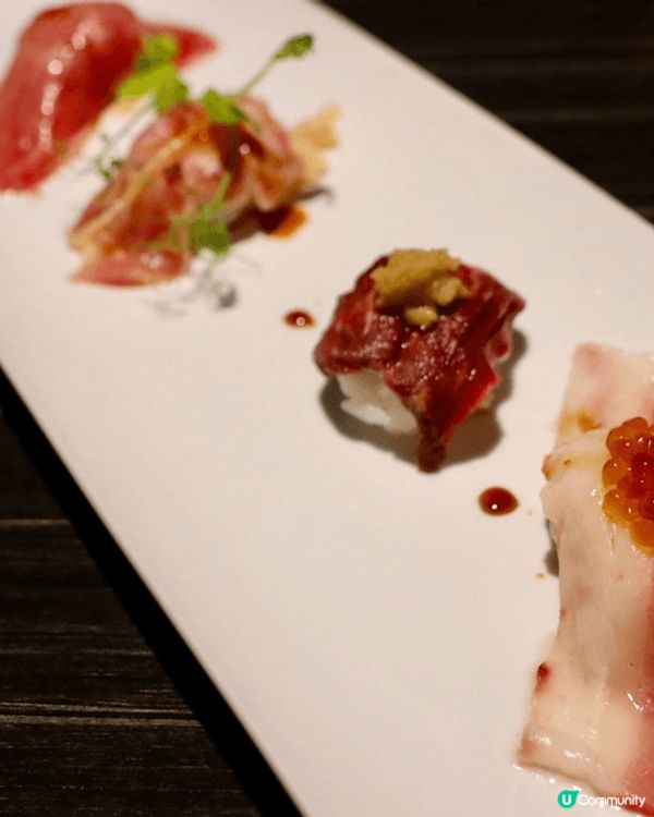 鹿兒島的美食，頂級的刺身壽司，其中有馬肉，豬肉和和牛，櫻島火...