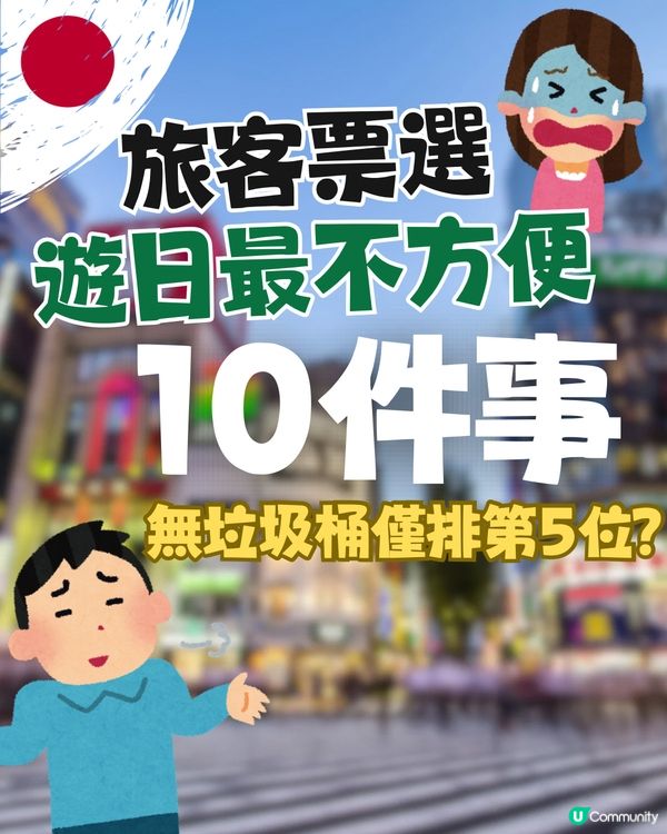 旅客票選遊日最不方便10件事‼️無垃圾桶僅排第5🤔第1位係..