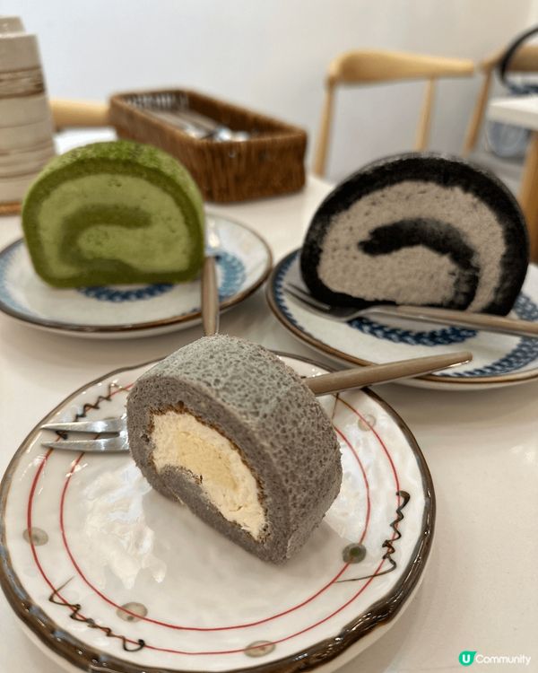 m試?三個日式卷蛋口味，分別係抹茶、芝麻同香芋芝士?? 全部...