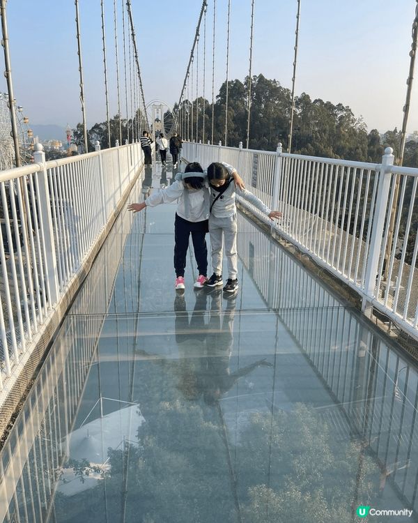 玻璃橋、水上轆轆、滑草梯。東莞隱賢山莊