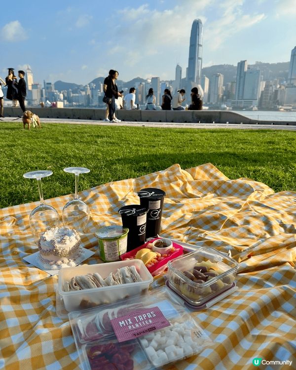 圖片係位於西九文化區嘅草地位置，對住維港，非常適合野餐，尤其...