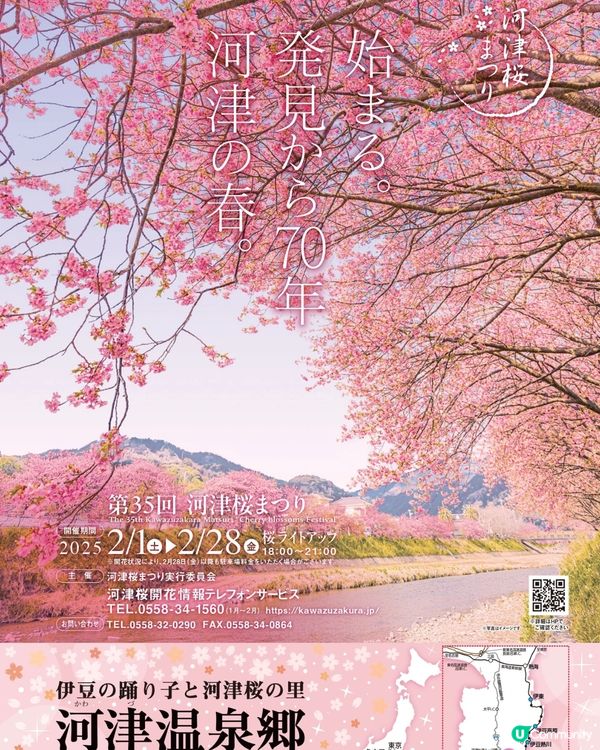 河津櫻2025🌸5大熱門景點一次看！4公里櫻花隧道仲有70年樹齡原木😍附櫻花祭詳細時間/地圖/交通資訊🚗