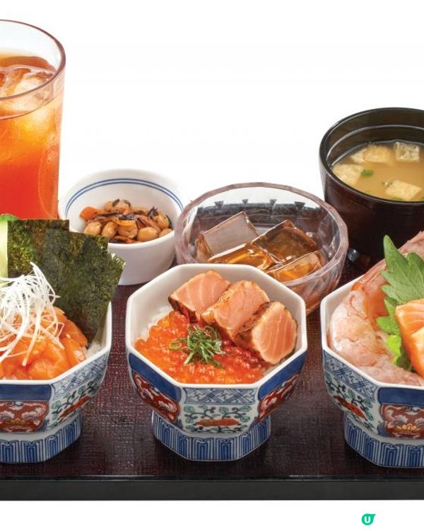 丼丼屋推出期間限定「迷你三色三文魚丼定食」