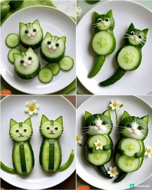 煎黃花魚和栗子炆鶏柳，初一的素菜煲，還有青瓜貓咪雕花
