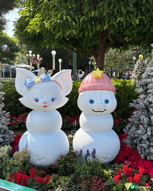 迪士尼樂園內有不同的迪士尼角色的聖誕製飾，在晚上更為聖誕樹亮...