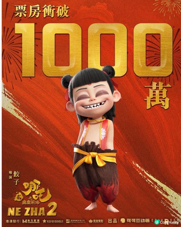 哪吒2香港上映票房破1,500萬！國內動畫製作水平不輸PIXAR！