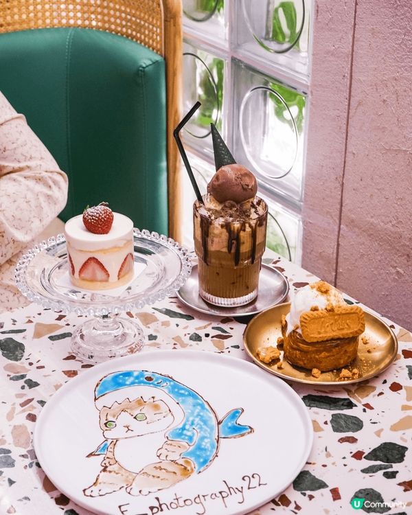 🌟 自訂手繪甜品圖案粉紅少女風Cafe