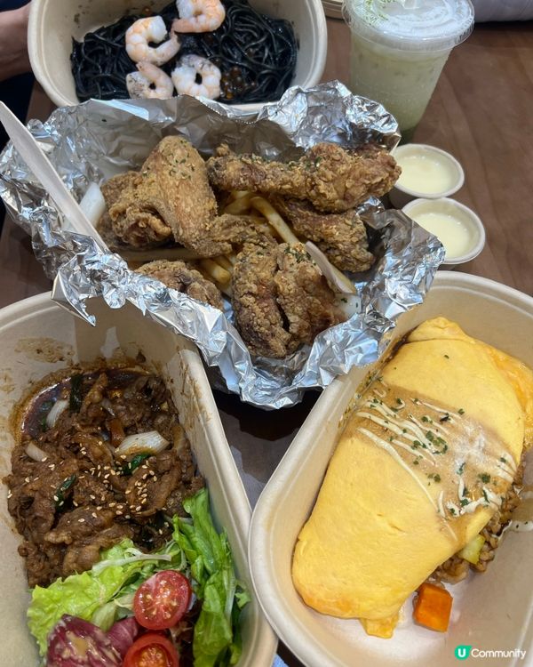 港九新界嗌到嘅外賣驚喜🤩烤牛肉蛋包飯+墨汁意粉好食到不得了！