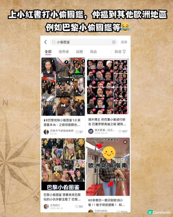 小紅書連小偷圖鑑都有？😂網民爆笑回應:去旅行前要記低啲樣‼️