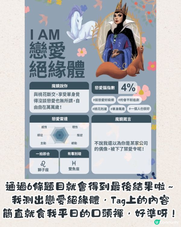 白雪公主超準心理測驗💞6題測你係唔係戀愛腦🧠附連結🔗