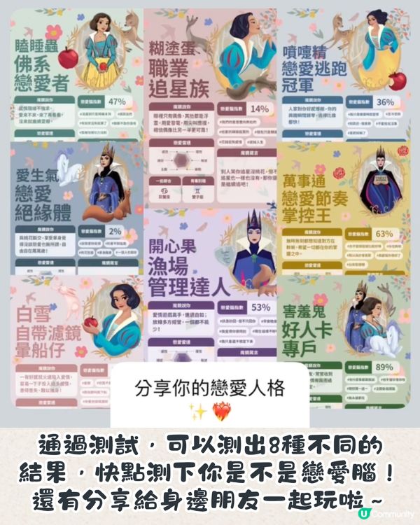 白雪公主超準心理測驗💞6題測你係唔係戀愛腦🧠附連結🔗