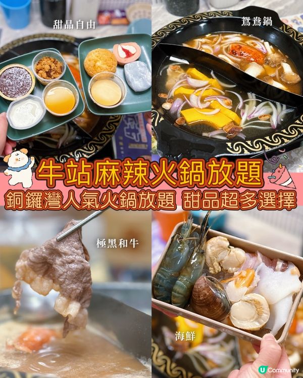 銅鑼灣火鍋放題🔥 牛站極黑和牛片套餐！甜品超多選擇！