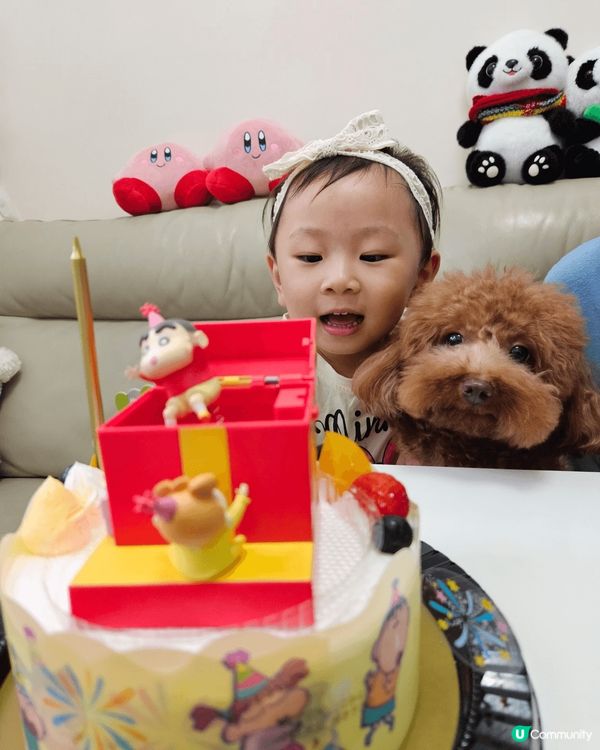 為食狗狗一齊慶祝妹妹2歲半生日，仲想搶頭啖湯搶先試食生日蛋糕...