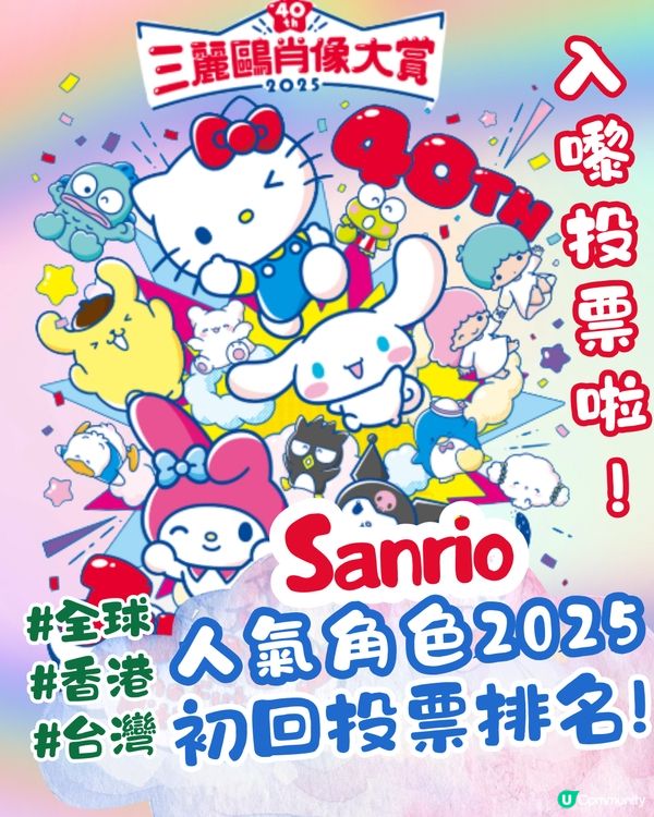 Sanrio 2025人氣角色排名！初回投票戰況！目前香港第一位係佢？附投票連結🌈